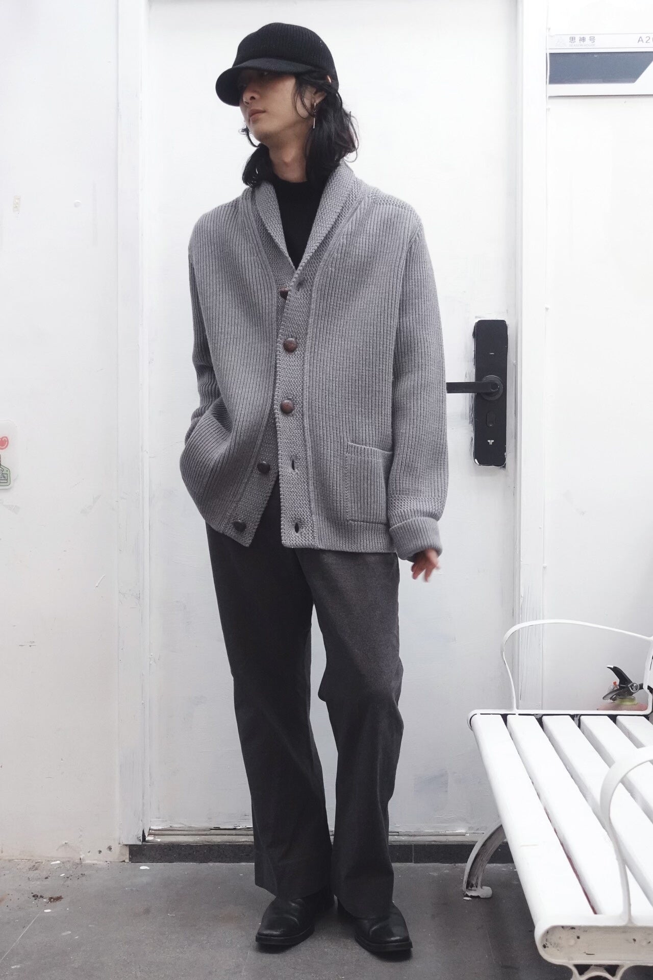 heavy knit shawl collar cardigan sweater