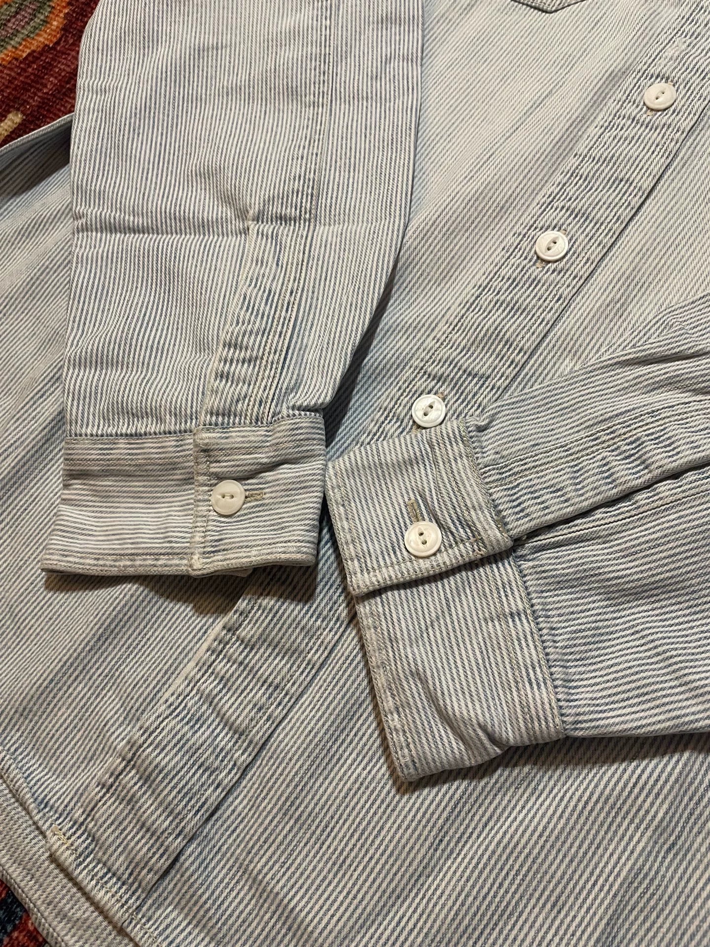 RRL Vintage White Gray Stripe Work Shirt