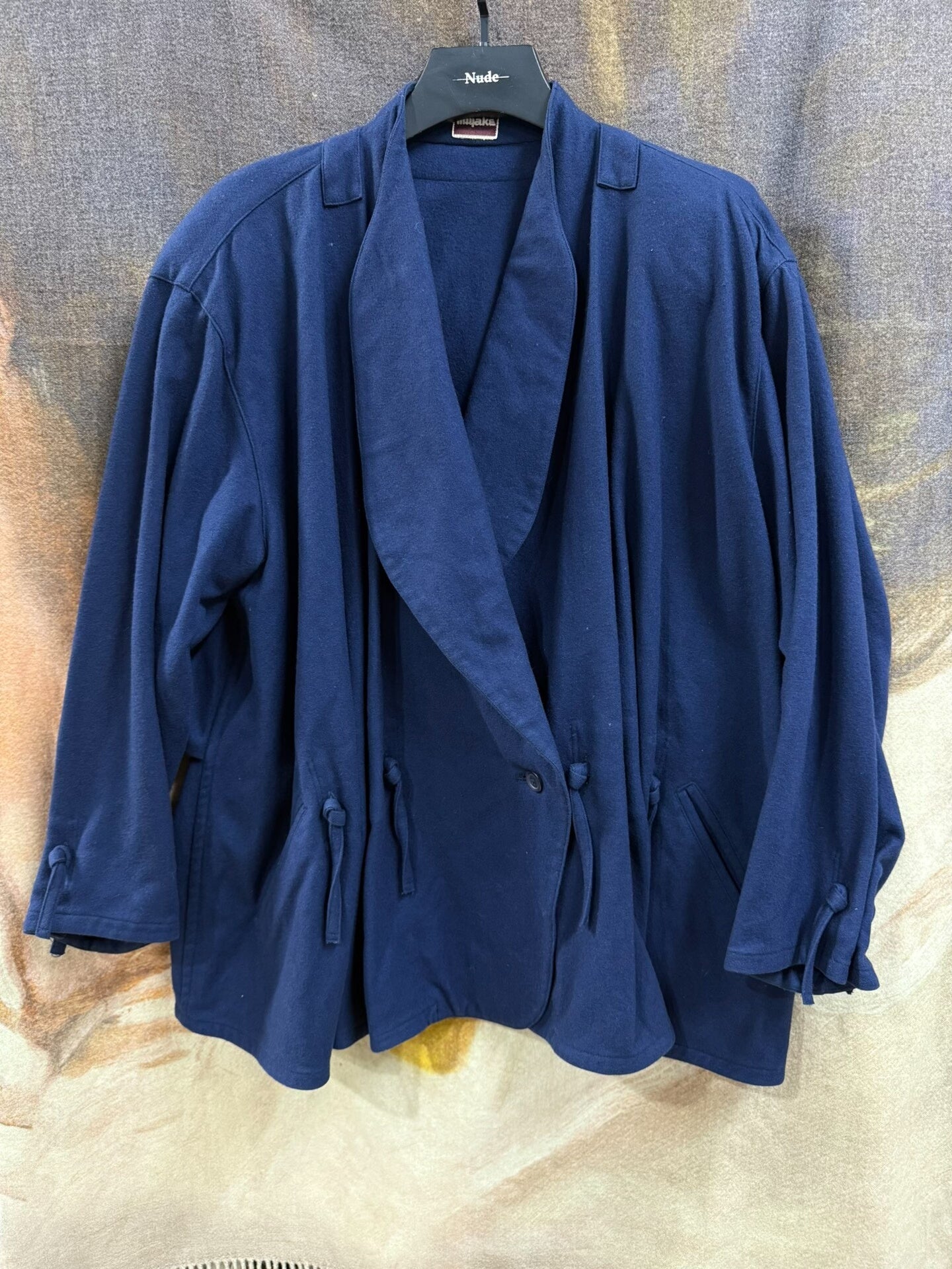 issey miyake pleated drawstring wool coat
