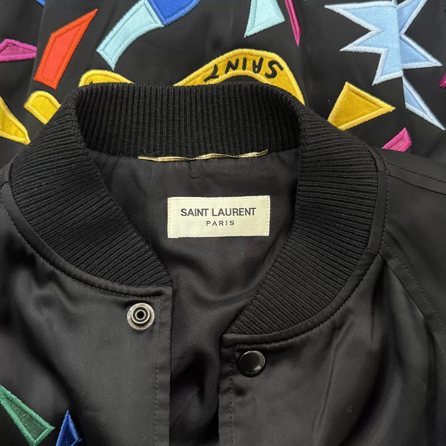 Saint Laurent Embroidered Black Bomber Jacket