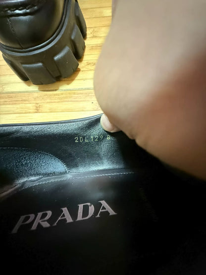 prada black leather platform shoes with logo
