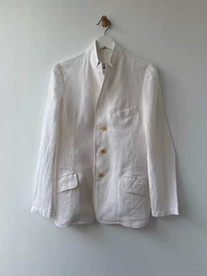 minimalist white linen suit jacket