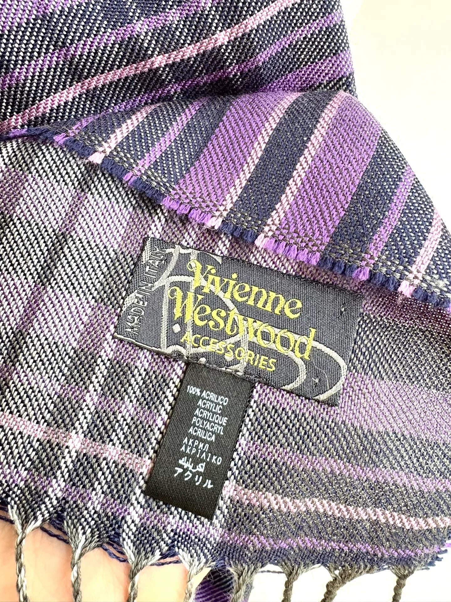 Vivienne Westwood Purple-Gray Plaid Saturn Scarf