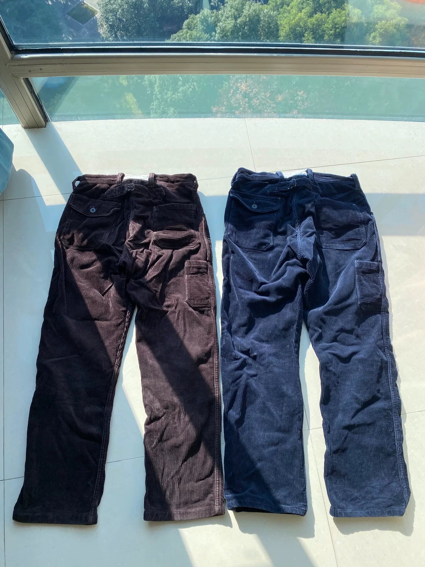 warm freewheelers corduroy pants in blue brown