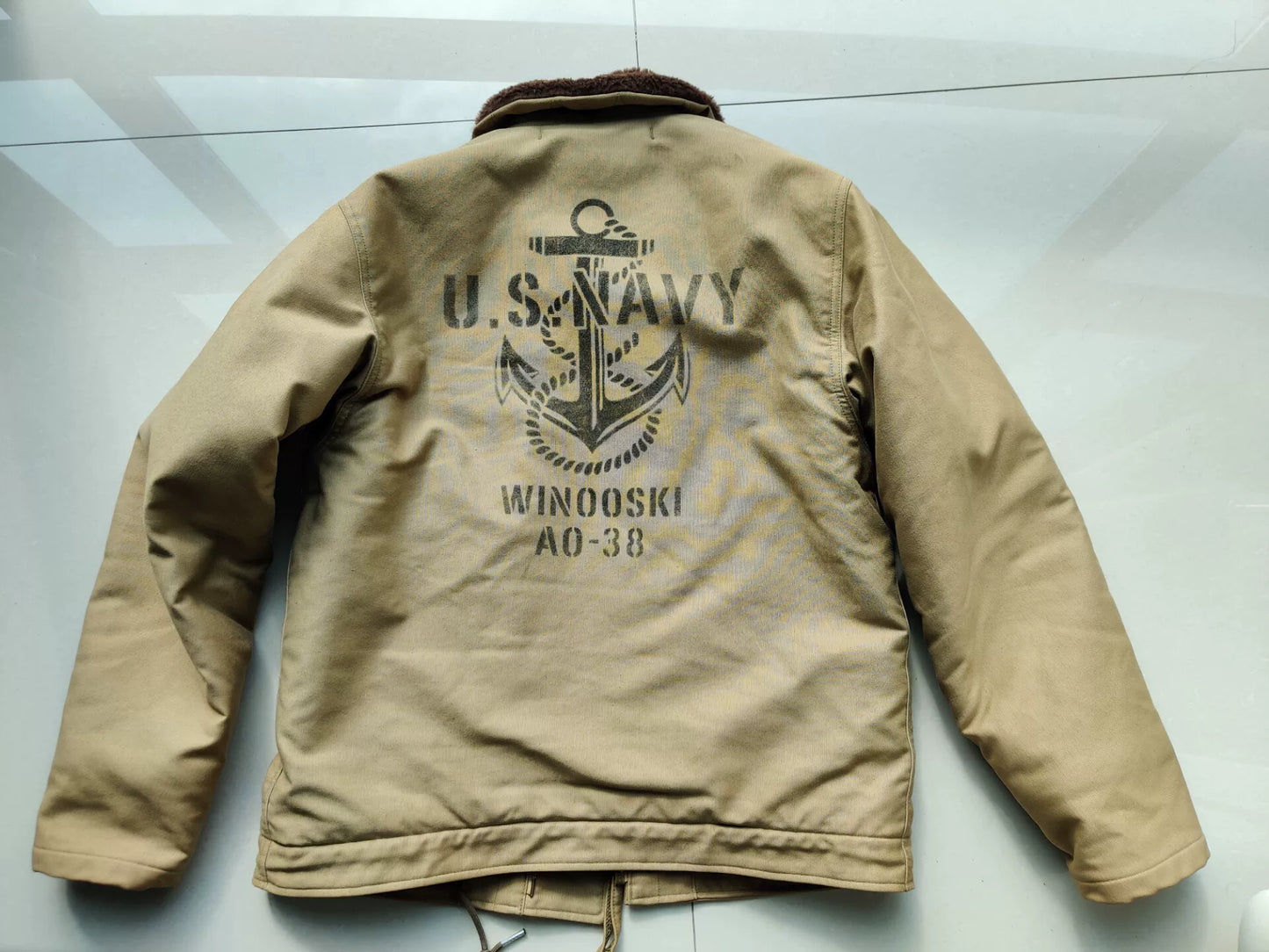 oversized u.s. navy deck jacket in beige