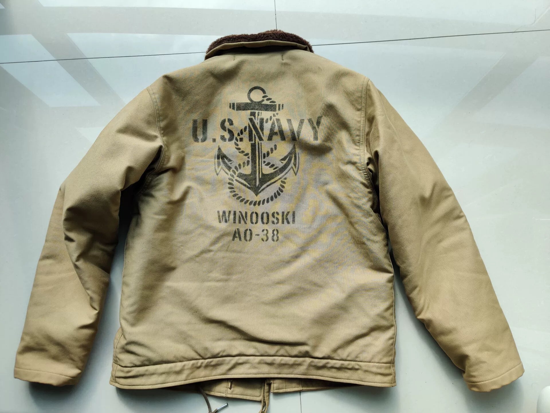 oversized u.s. navy deck jacket in beige