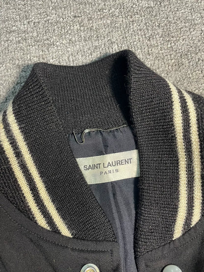 Saint Laurent Black Leather Accent Baseball Jacket