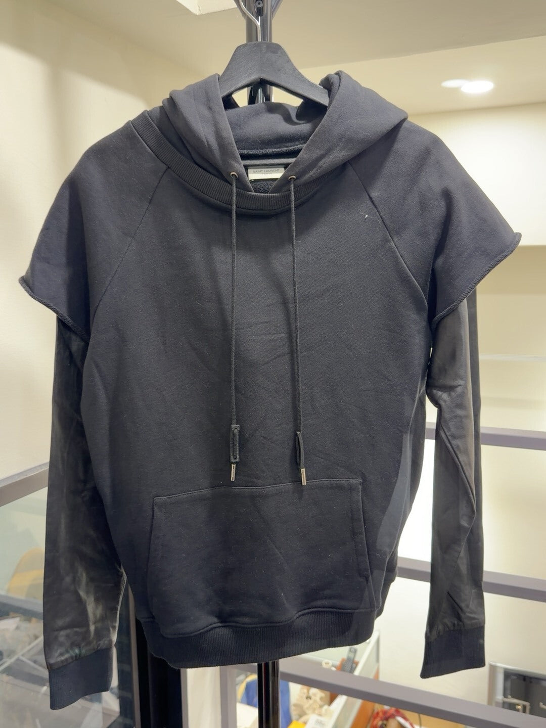 Saint Laurent Black Leather Sleeve Sweatshirt