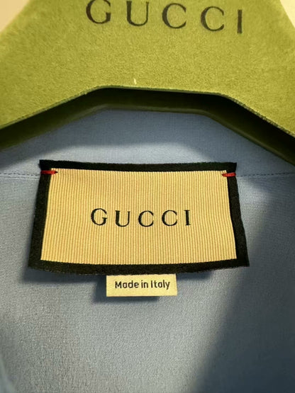 gucci long sleeve silk shirt in blue