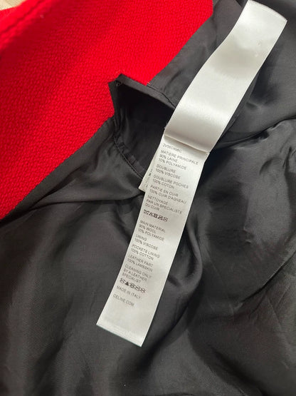 Celine Red Wool Leather Sleeve Bomber Jacket