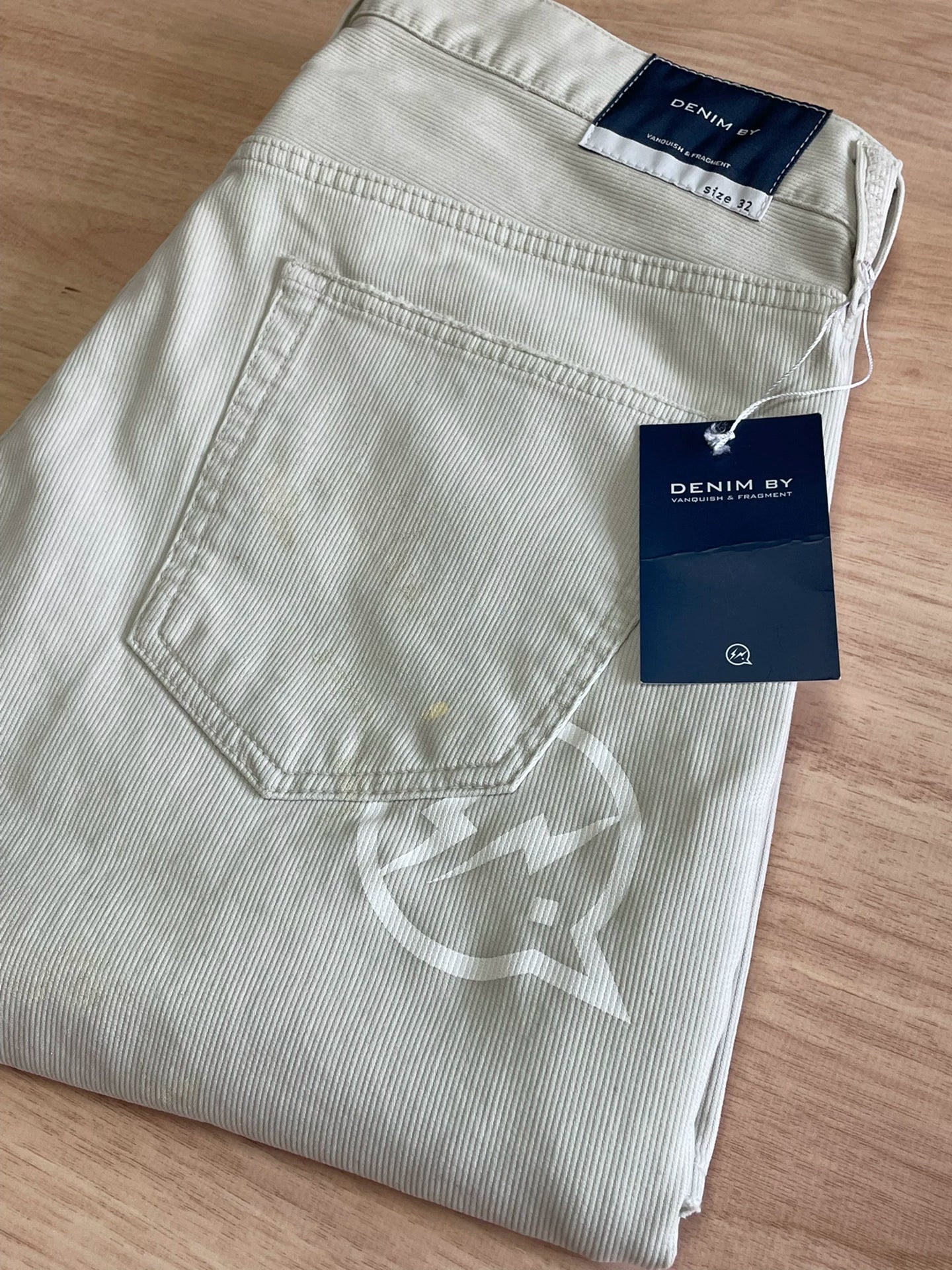 ivory corduroy pants with paint splatter