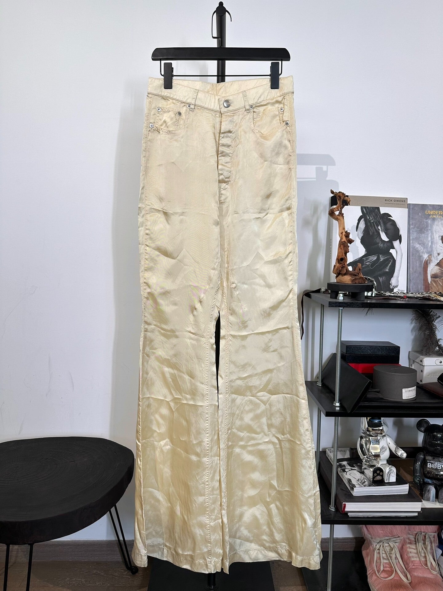 Rick Owens Beige Silk Satin Wide-Leg Pants