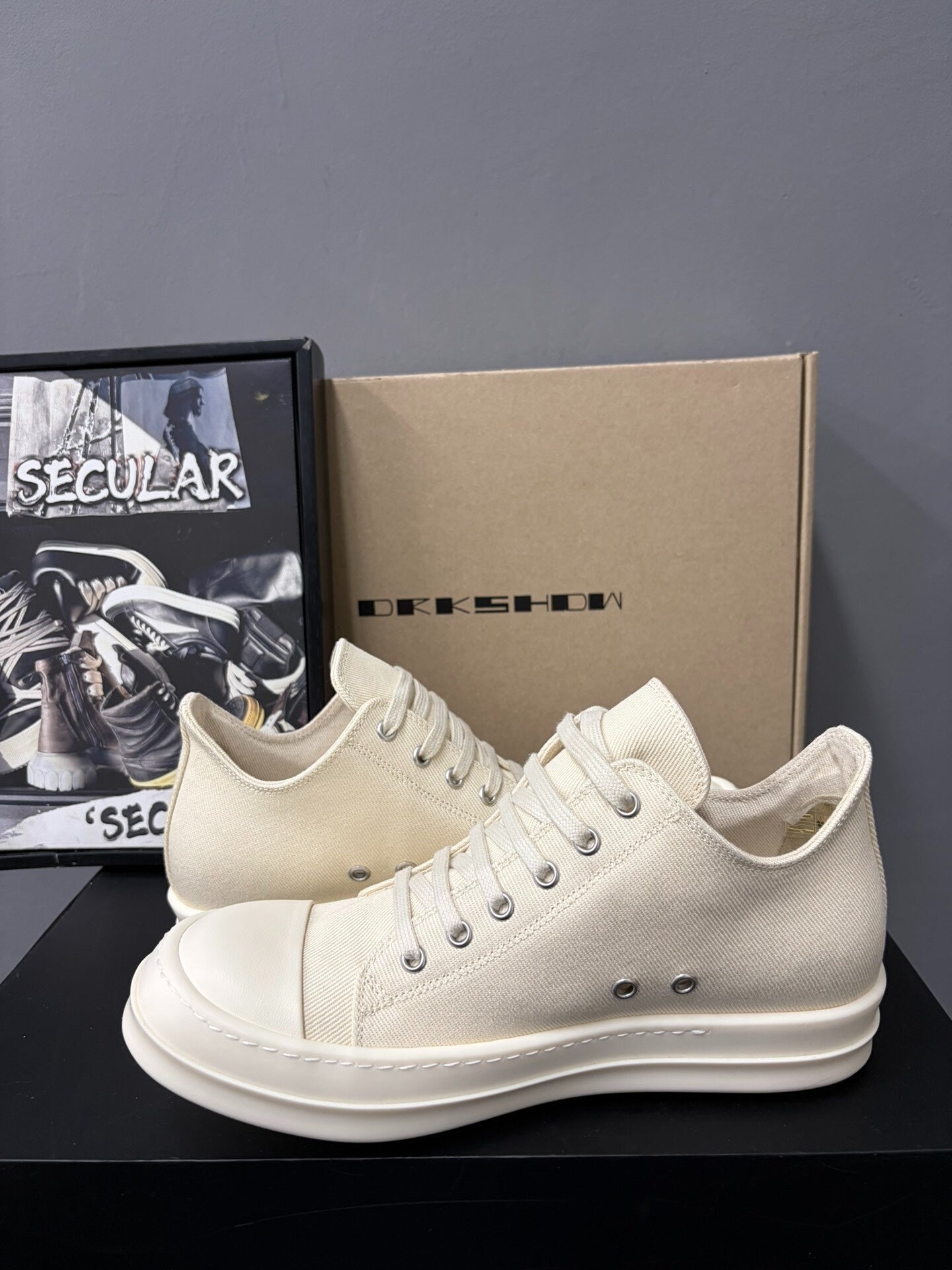 Rick Owens DRKSHDW White Canvas Low-Top Sneakers