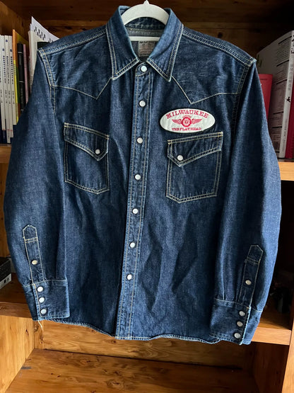 vintage western style denim button-up shirt