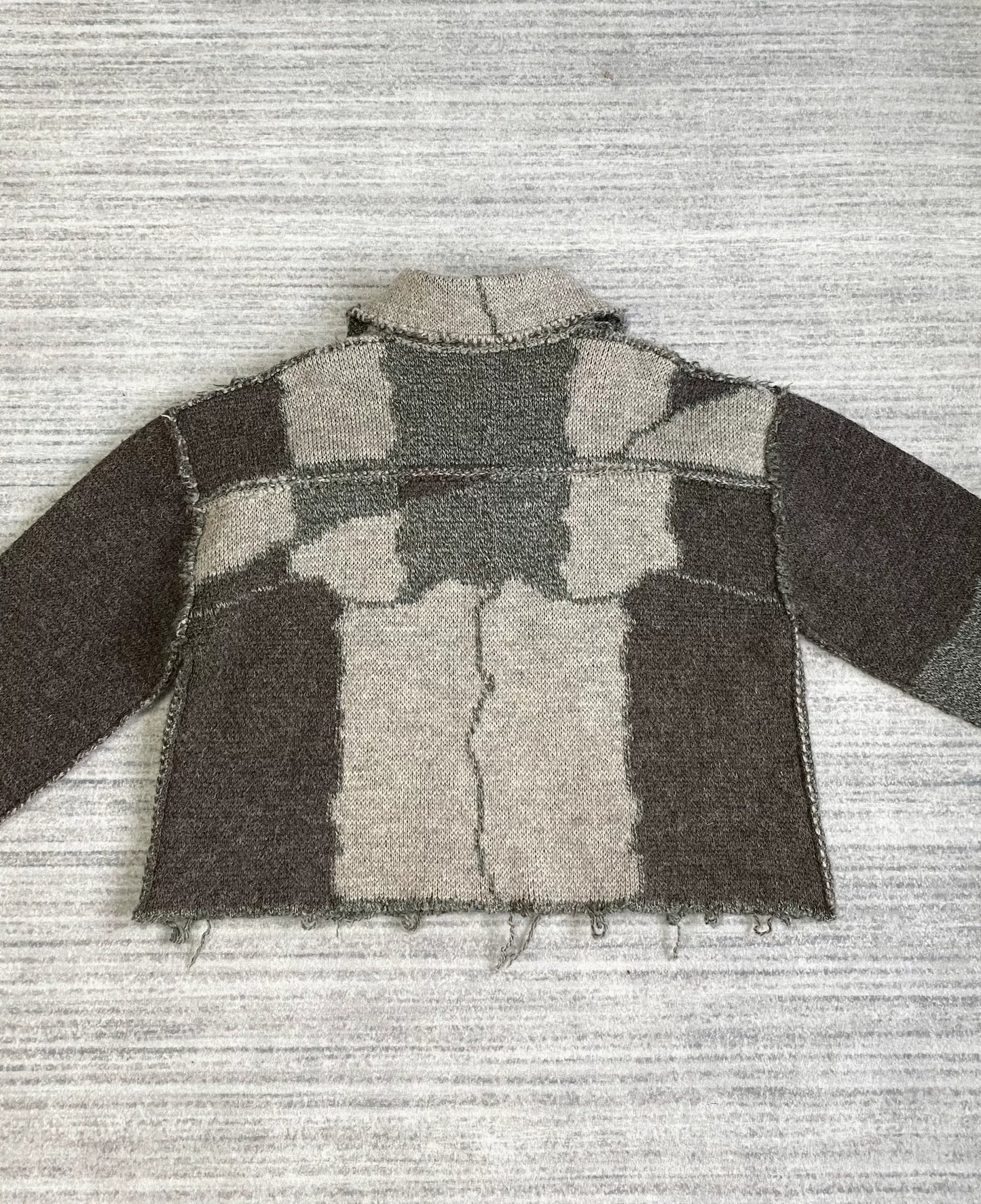 Deconstructed Wool Zip Jacket with Color Block