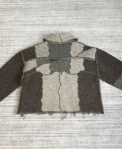 Deconstructed Wool Zip Jacket with Color Block