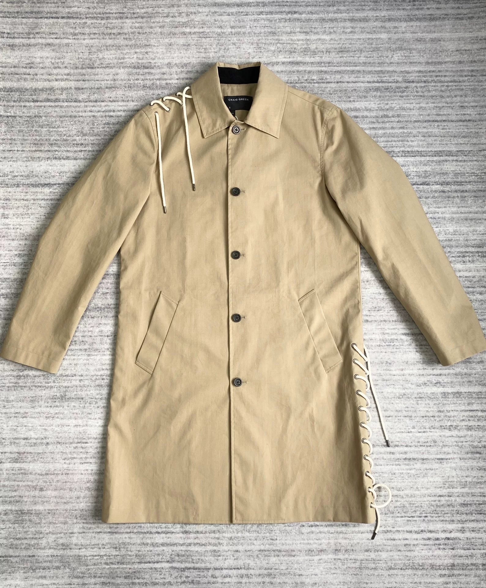 khaki drawstring belt trench coat