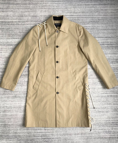 khaki drawstring belt trench coat