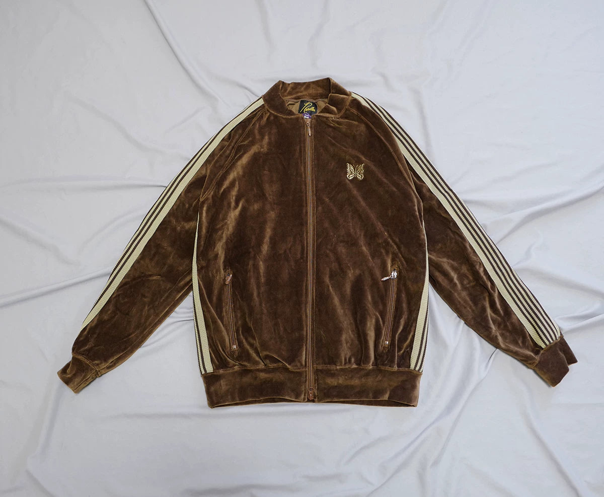 needles velvet track jacket in deep brown