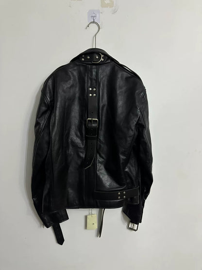 vetements black leather biker jacket