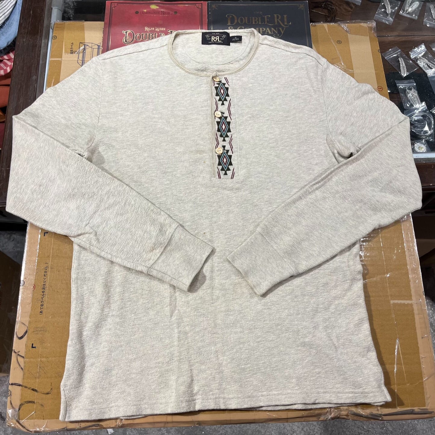 RRL Vintage Indian Embroidery Henley Shirt