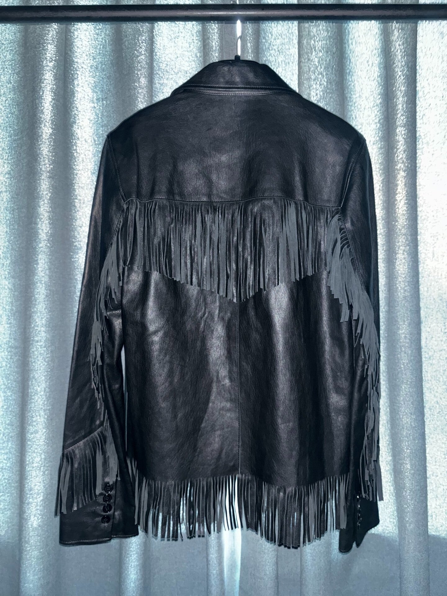 saint laurent black leather fringe jacket