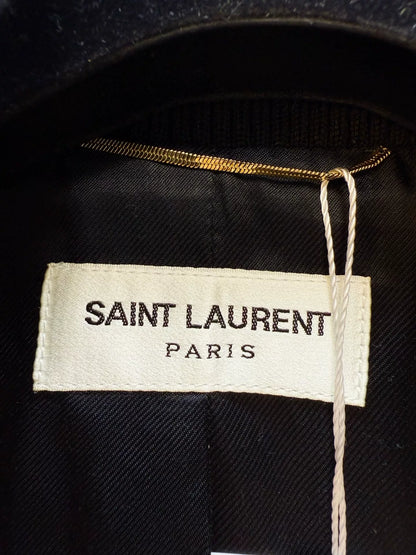 Saint Laurent Pink Leather Sleeve Baseball Jacket