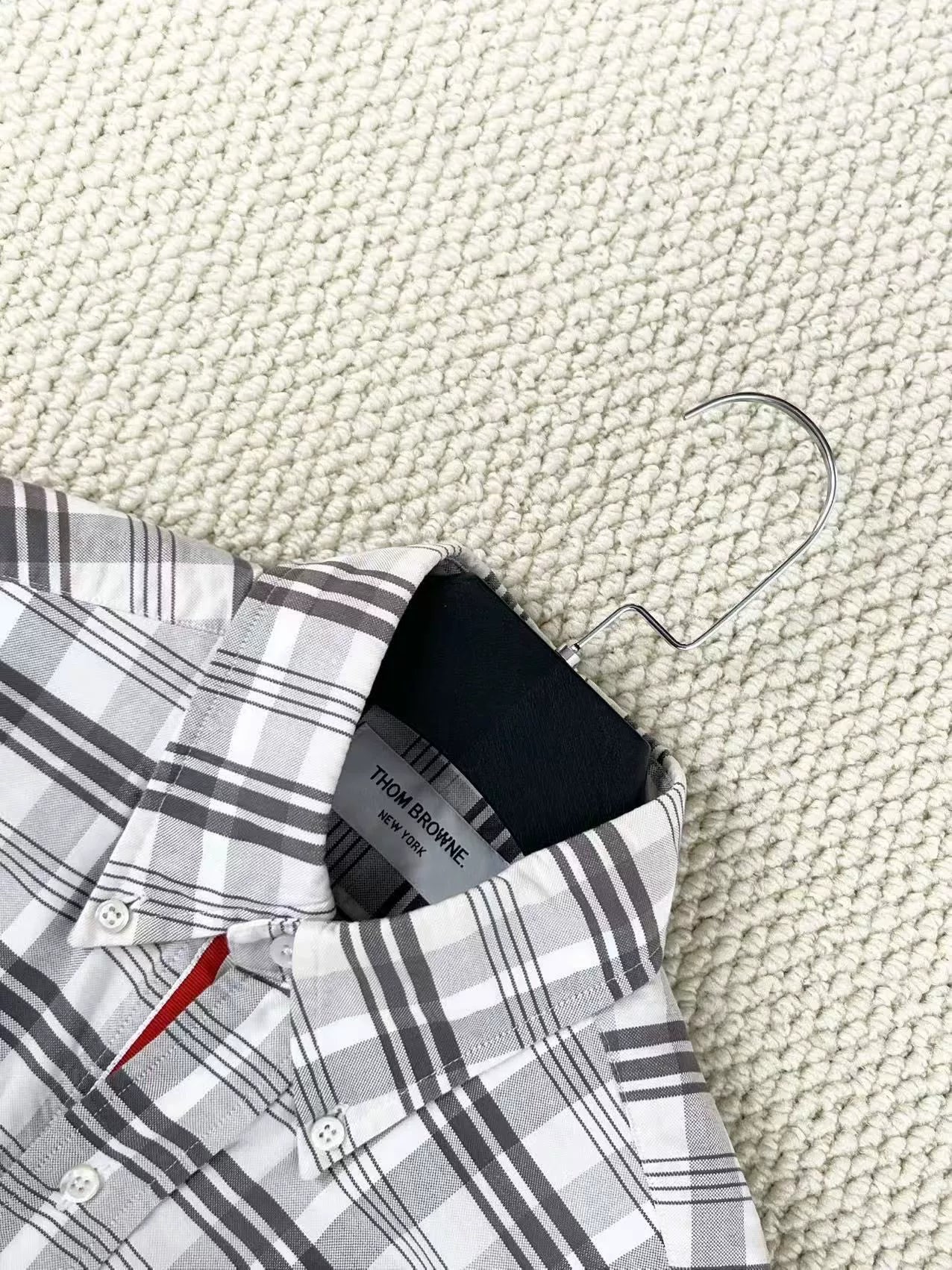 thom browne gray and white check shirt