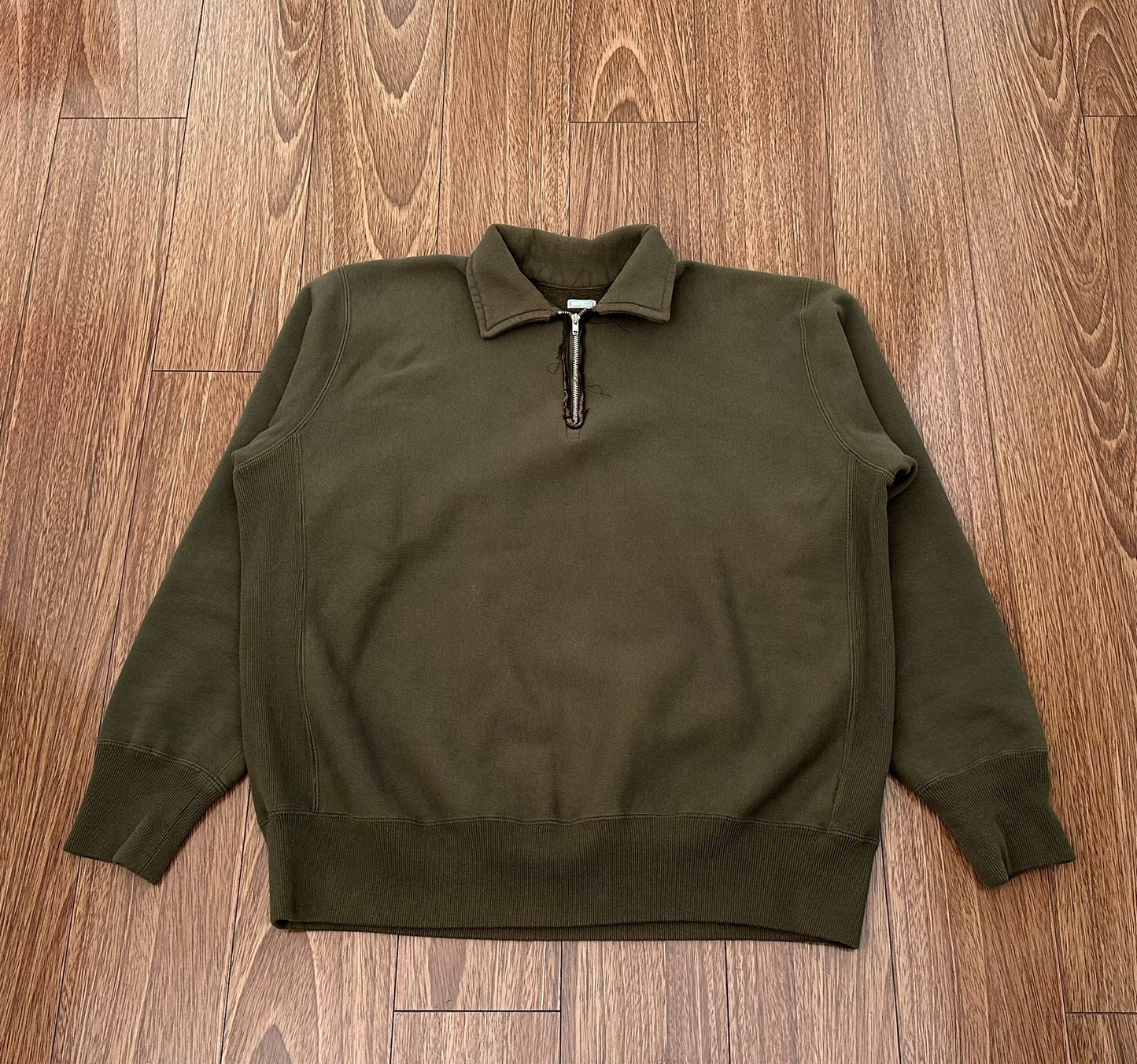 vintage half zip sweatshirt in olive green