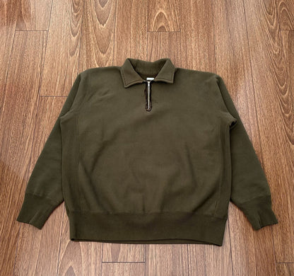 vintage half zip sweatshirt in olive green