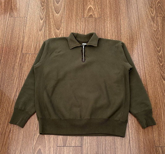 vintage half zip sweatshirt in olive green