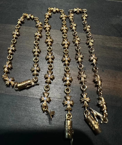 Chrome Hearts 22k Gold Tiny E Diamond Cross Bracelet