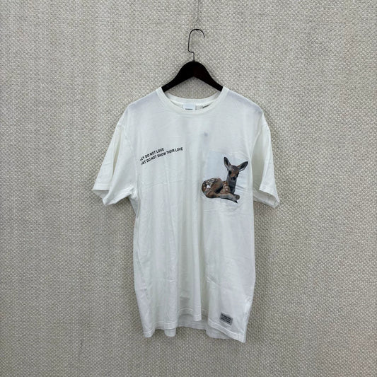 white graphic t-shirt with deer print