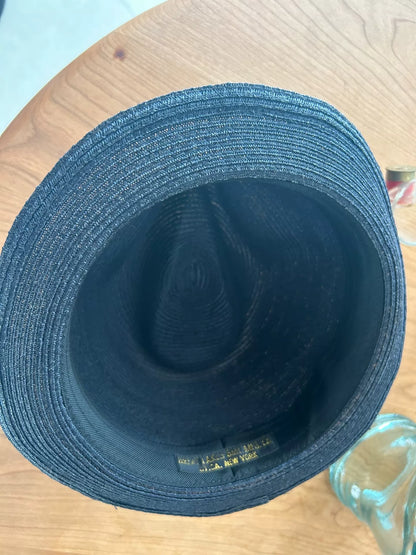 stylish navy blue woven straw hat