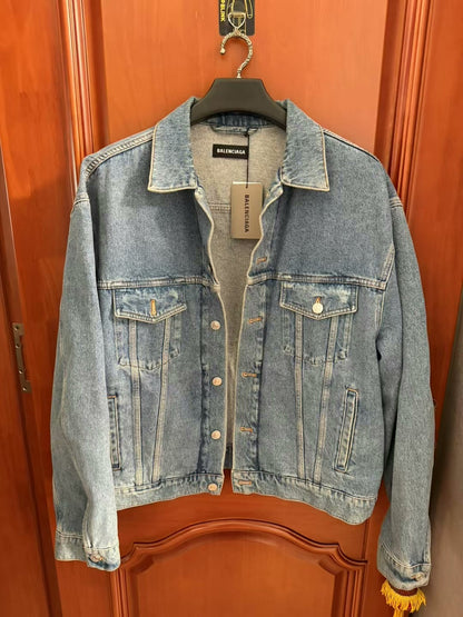 balenciaga denim jacket with multilingual print