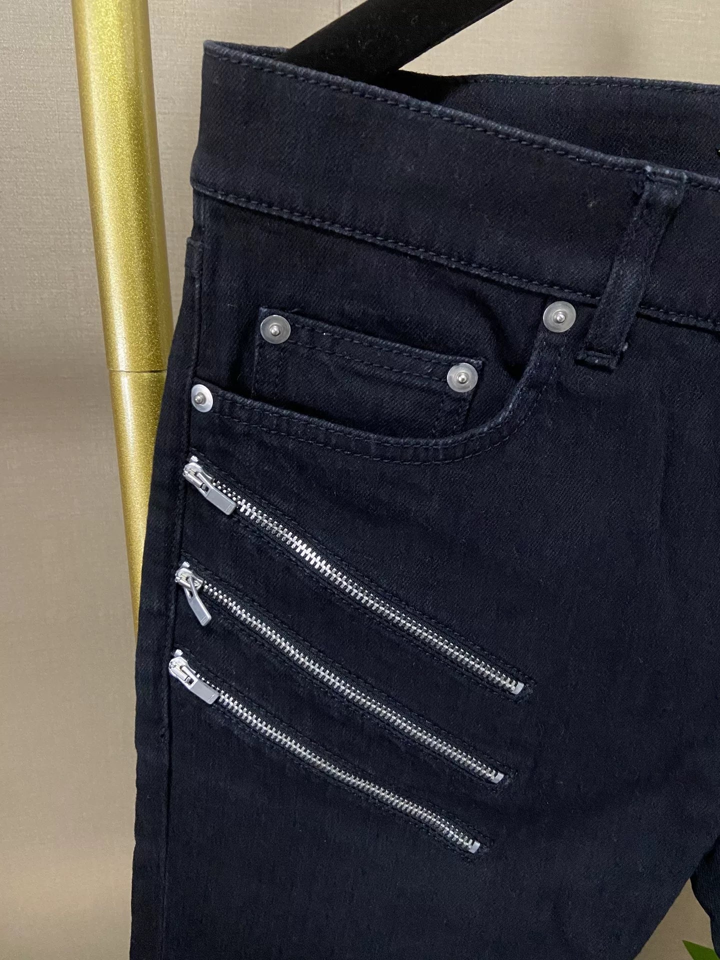 Saint Laurent Five-Zipper Black Jeans