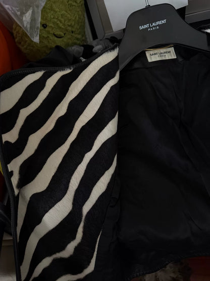 Saint Laurent Black Leather Jacket Zebra Collar