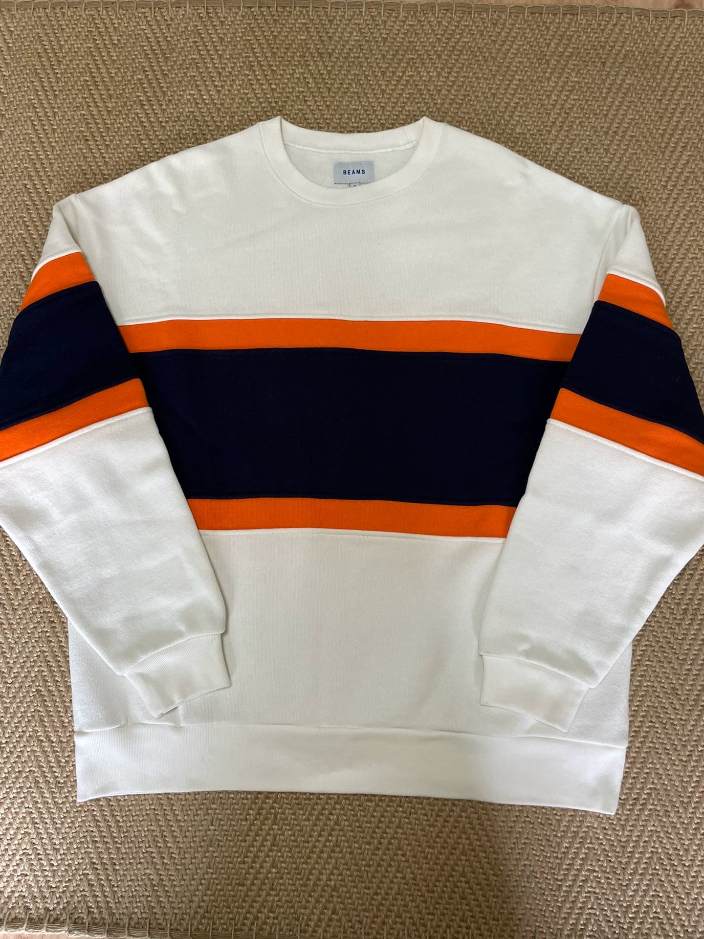 BEAMS Striped Color Block Fleece-Lined Relaxed Pullover
