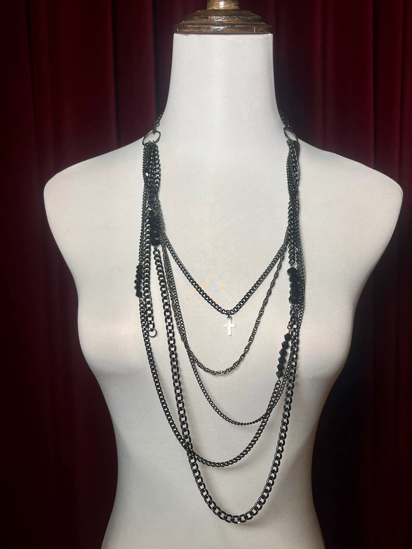 adjustable black cross necklace with charms