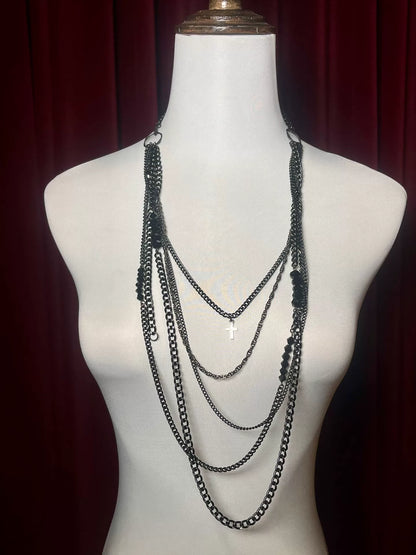 adjustable black cross necklace with charms