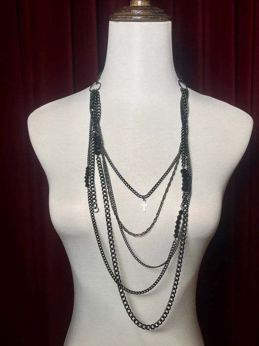 adjustable black cross necklace with charms