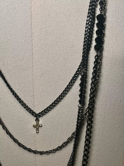 adjustable black cross necklace with charms