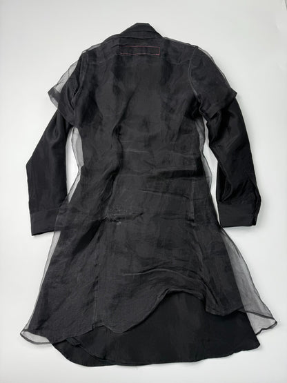 black sheer long shirt with deconstructed design