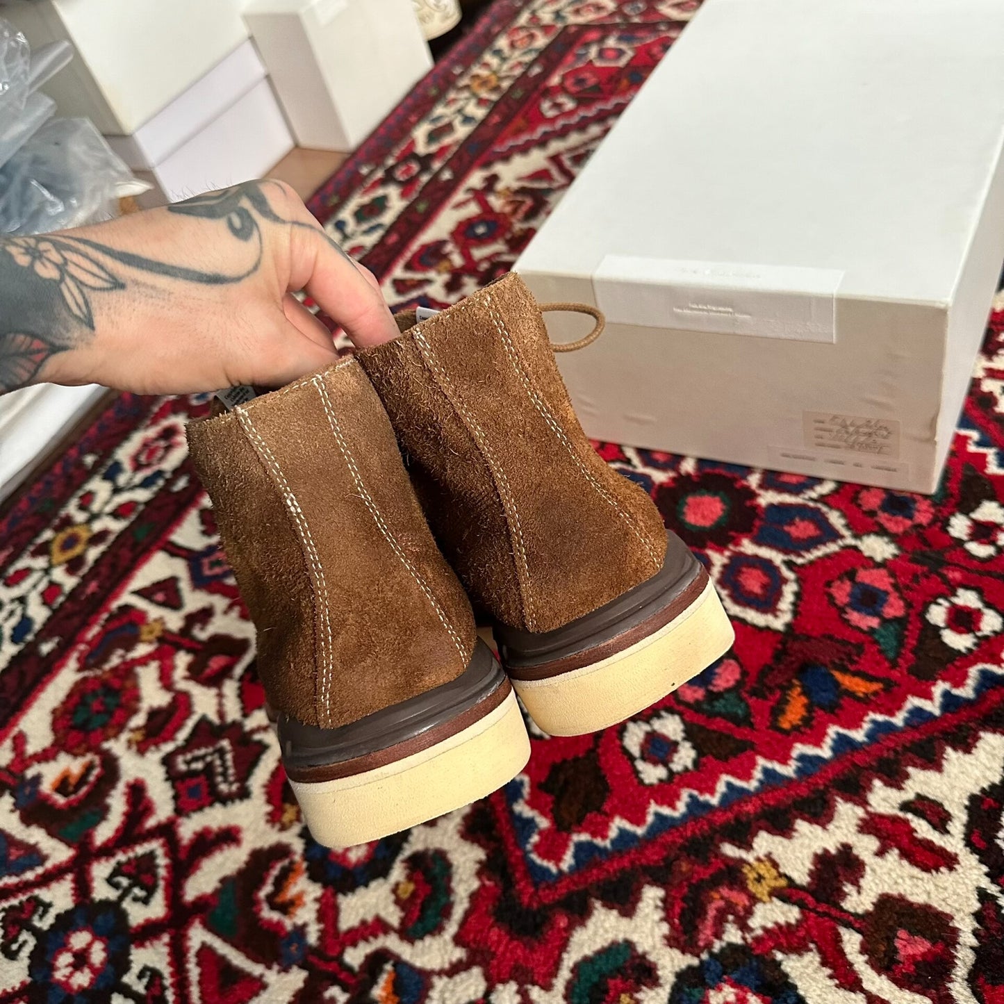 Visvim Virgil Boots in Brown Suede