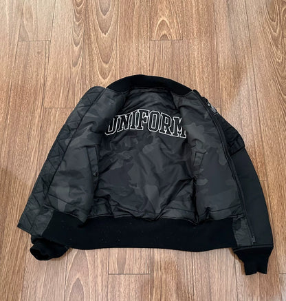 black reversible MA-1 bomber jacket