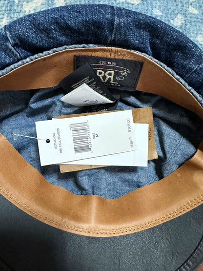 RRL Denim Leather Patchwork Newsboy Cap