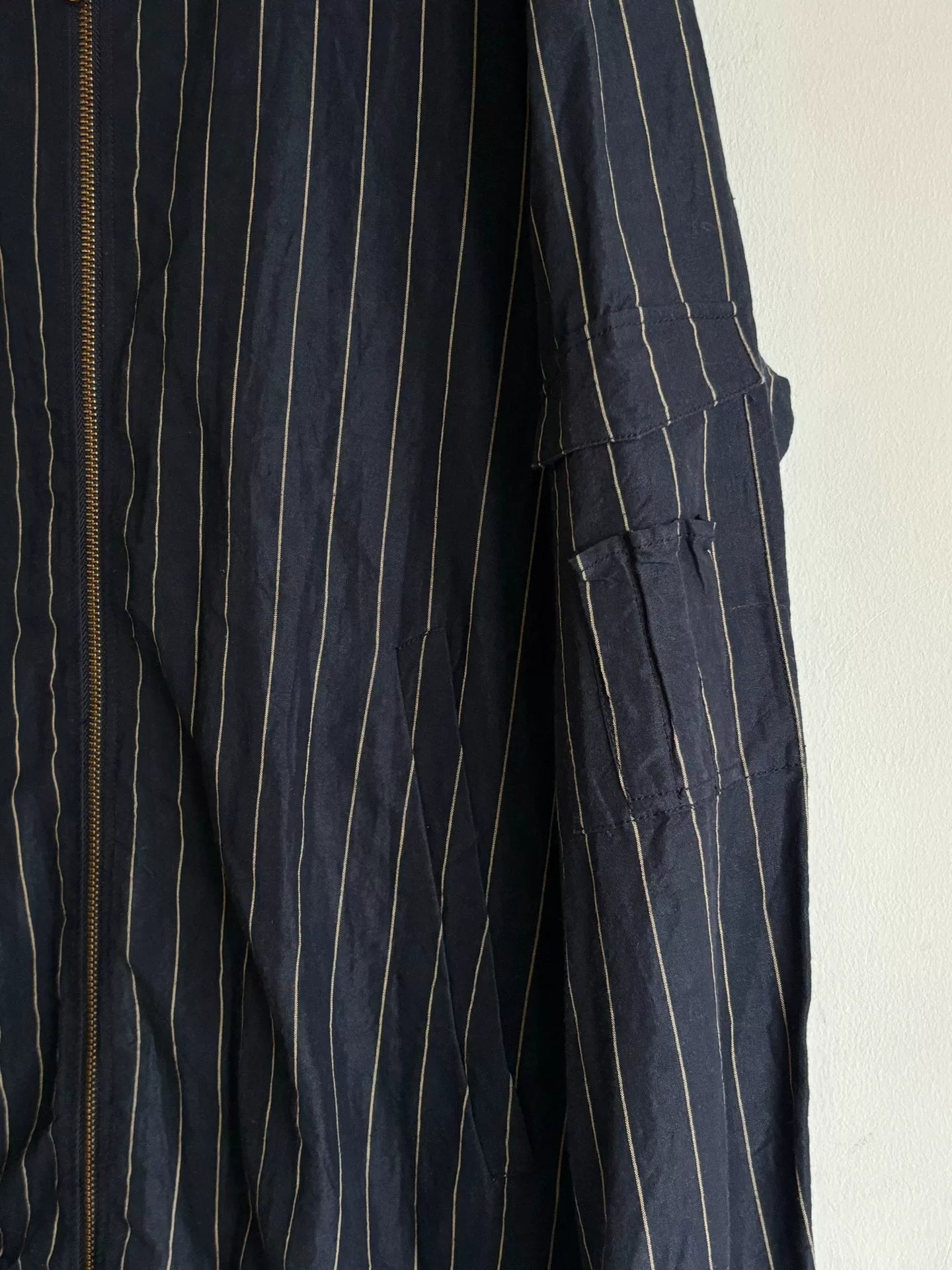 Decoster Striped Baseball Jacket in Navy Blue