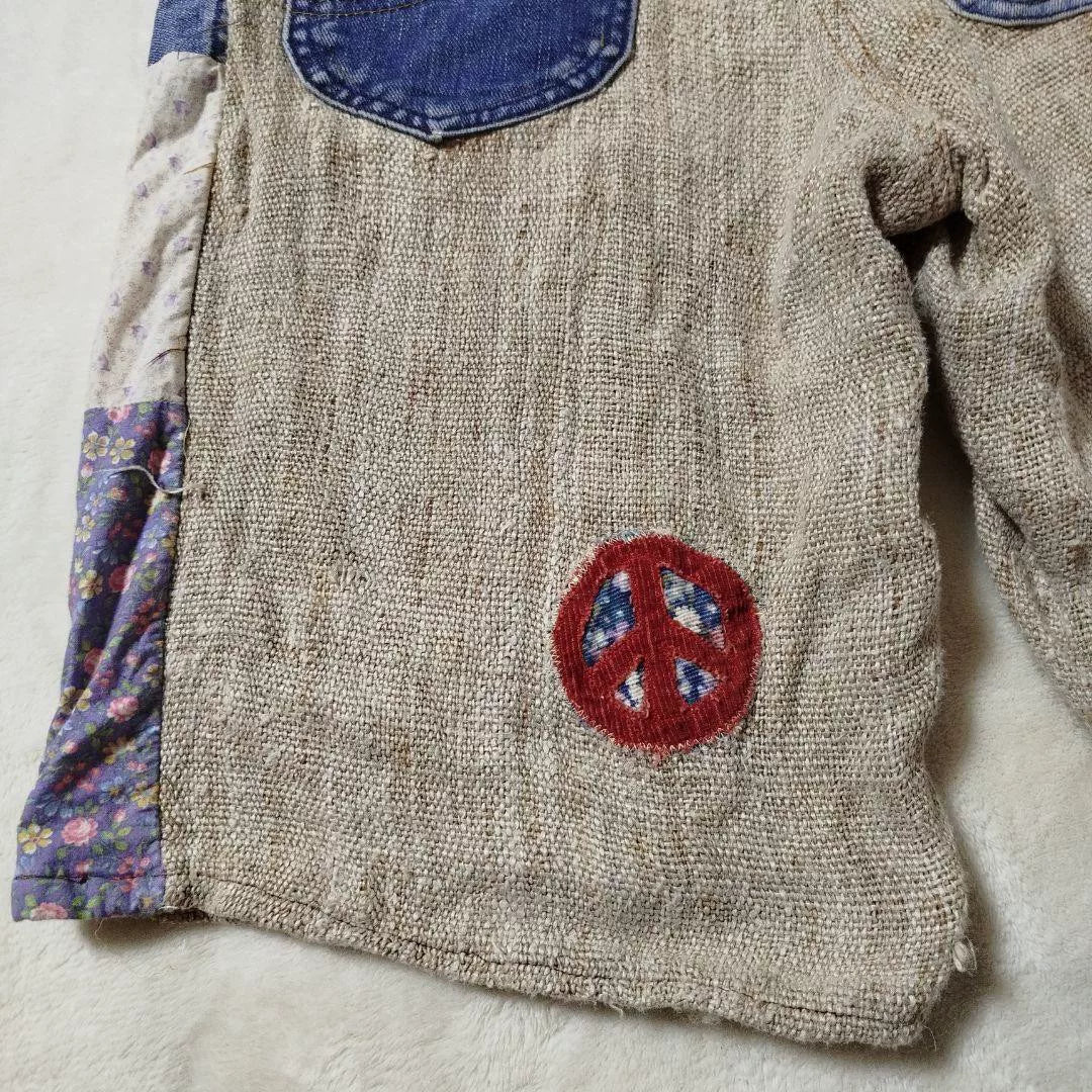 handmade patchwork cotton-linen shorts