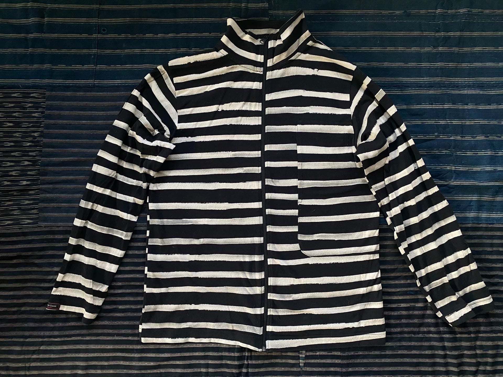 black and white striped zip sweatshirt