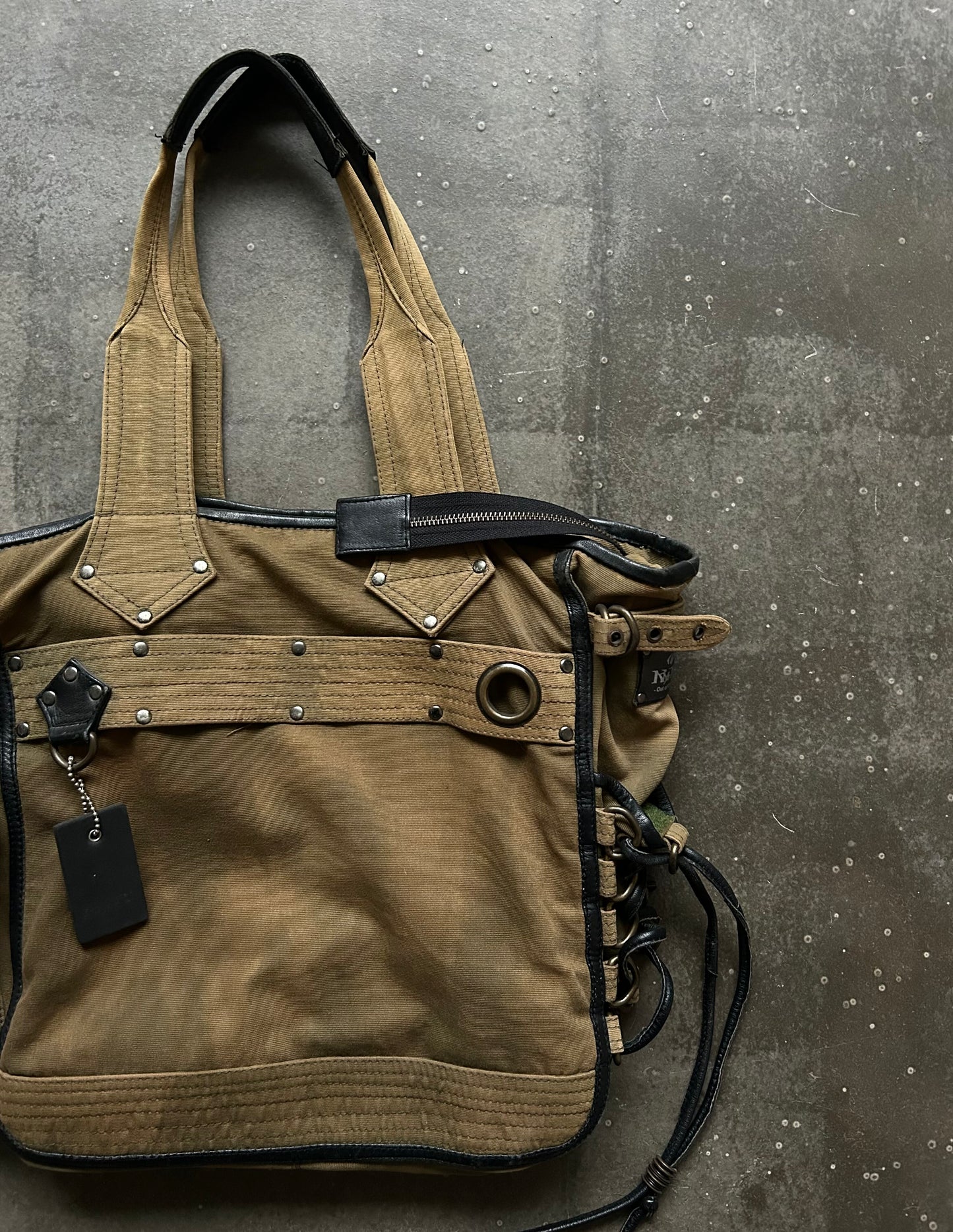 KMRII Studded Drawstring Denim Tote Bag